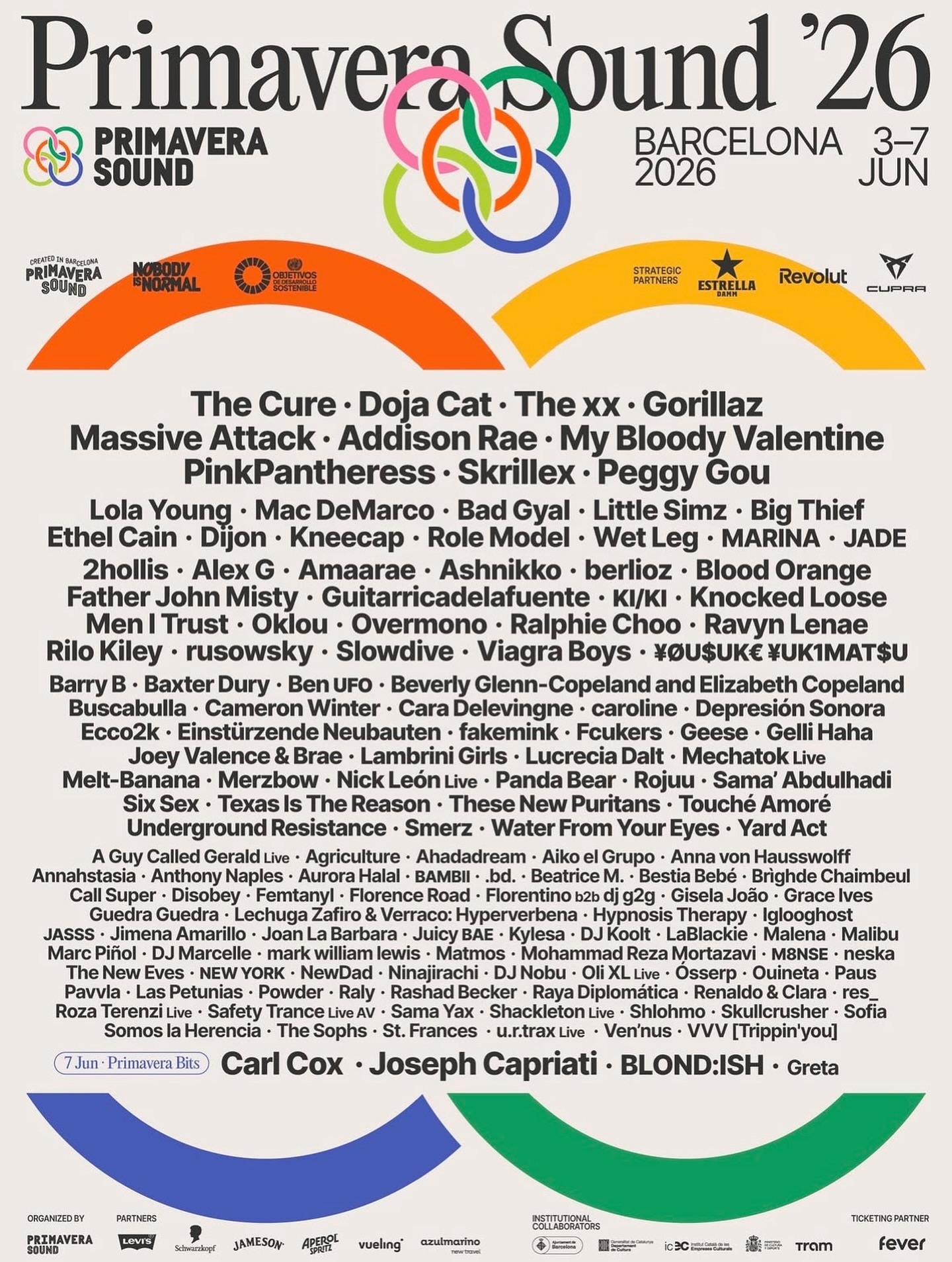 Lineup Primavera Sound Barcelona 2026 🌼